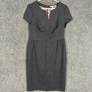 Boden Dress Womens 6 Gray Wool Blend Polka Dot‎ Short Sleeve Sheath Work Office